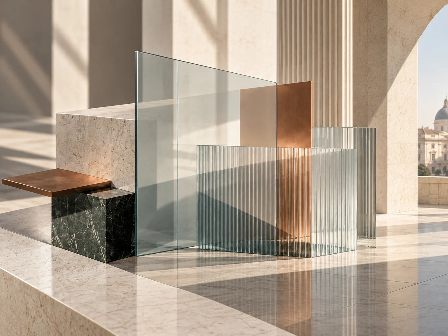 Layered glass geometry representing financial-system regulation.