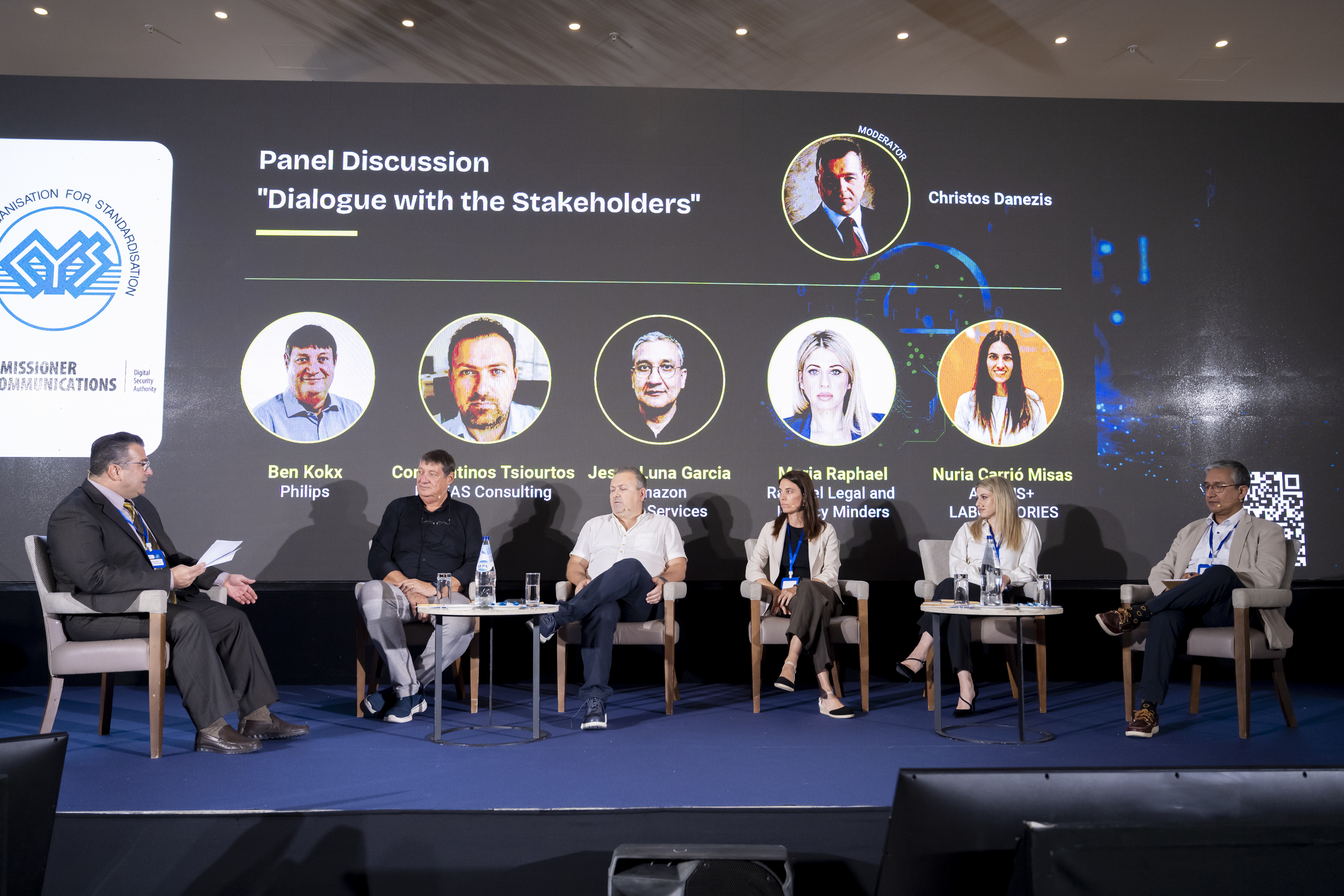 Participants seated on stage for the Dialogue with the Stakeholders panel at the Cyprus CRA conference.