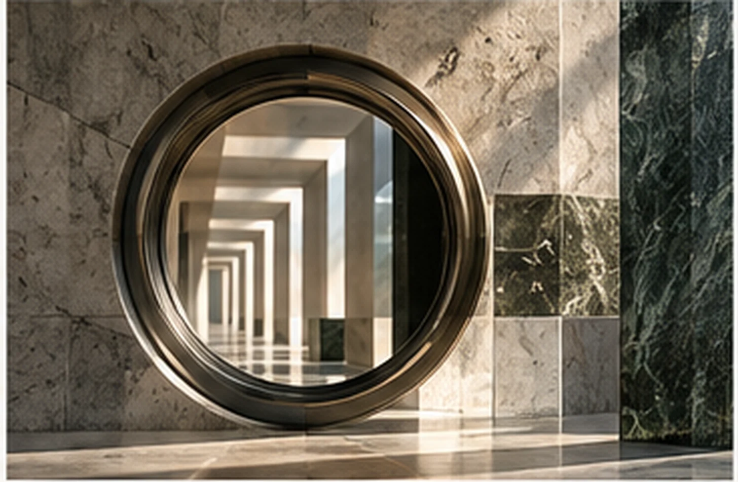 Repeated apertures framing a controlled architectural sightline.